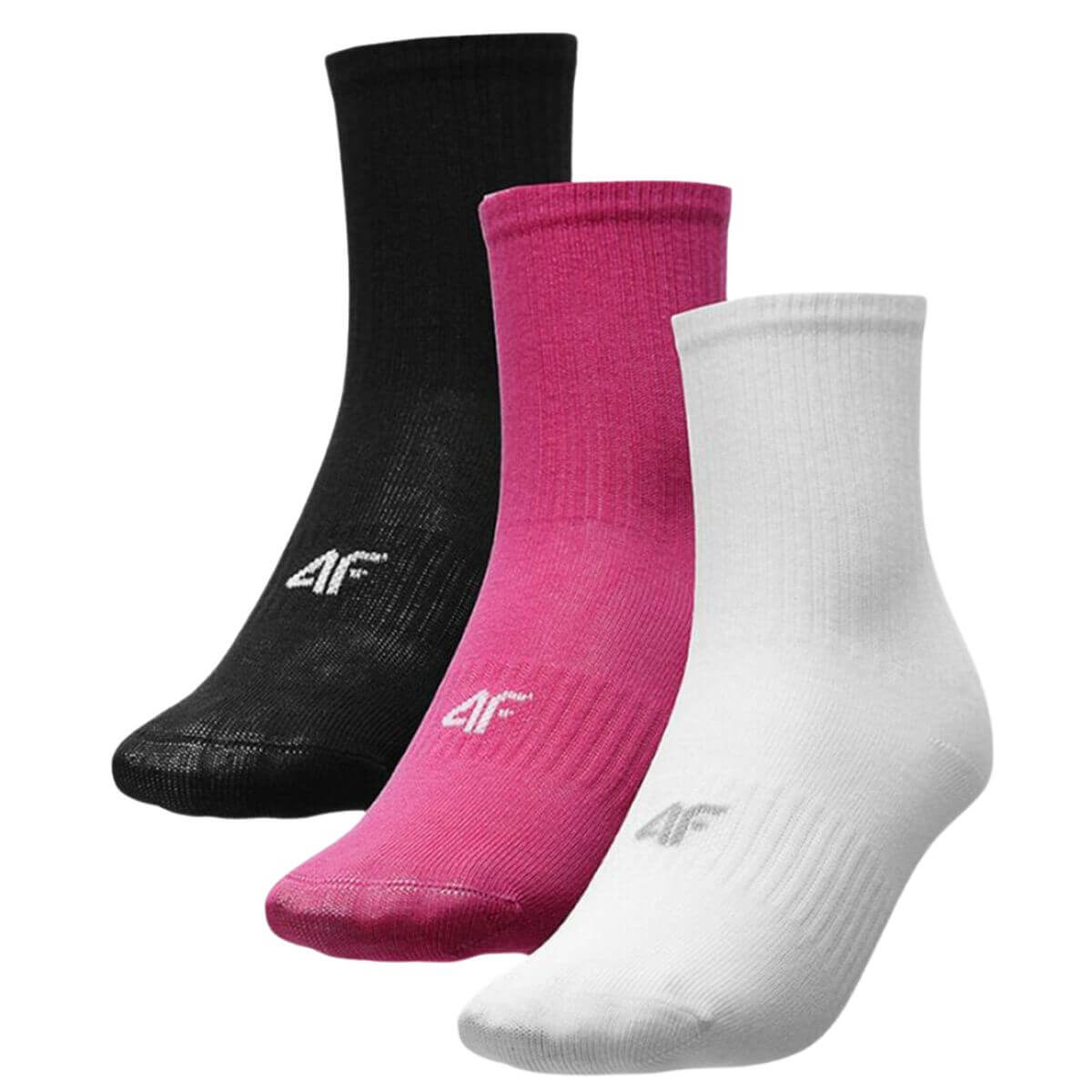 Calcetin 4F Junior Larga Negra, Fuschia, Blanca X3