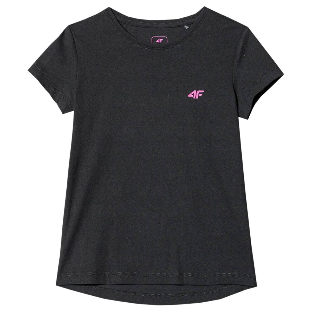 Polera 4F Niña Negro logo Fucsia