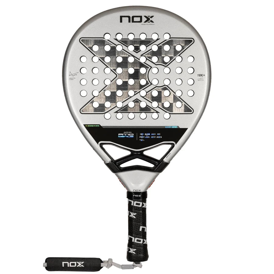 Pala Padel Nox AT10 Genius 18K By Agustin Tapia (360 - 375gr) 2024+Tarro de pelotas+Overgrip+Protector+Funda - Sur SportsPalas