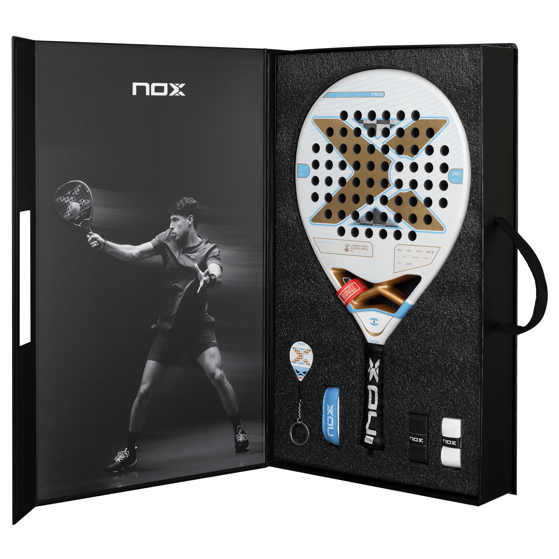 Pala Padel Nox AT10 Luxury Genius 18K Alum Buenos Aires Exclusive Edition 2026 + Overgrip + Protector + Llavero - Sur SportsPalas