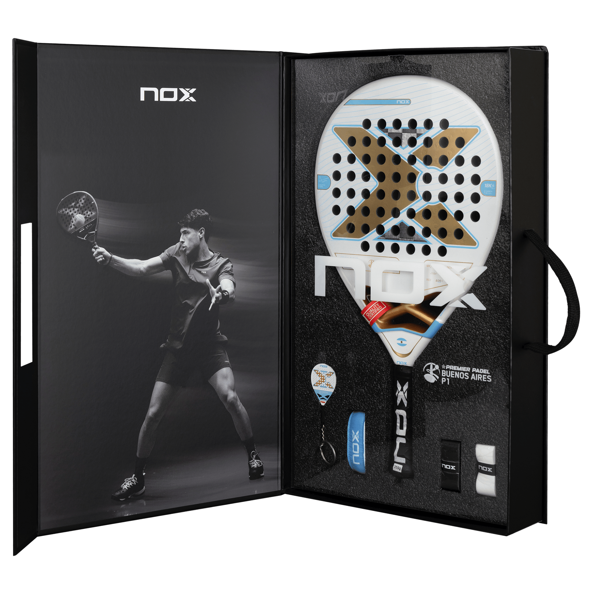 Pala Padel Nox AT10 Luxury Genius 18K Alum Buenos Aires Exclusive Edition 2026 + Overgrip + Protector + Llavero - Sur SportsPalas