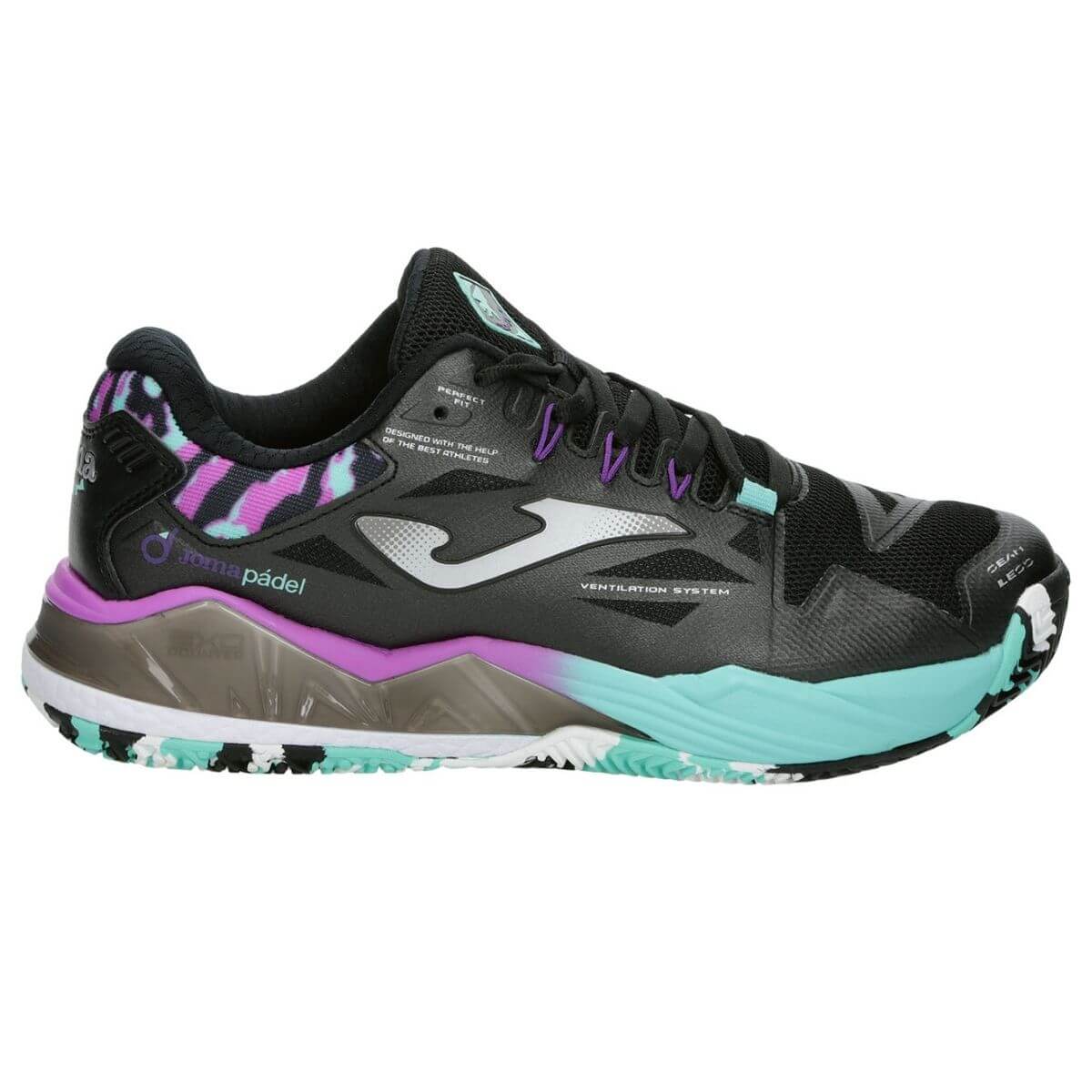 Zapatilla Joma Spin Lady 2401 Negra, Turquesa y Rosa - Sur SportsZapatillas