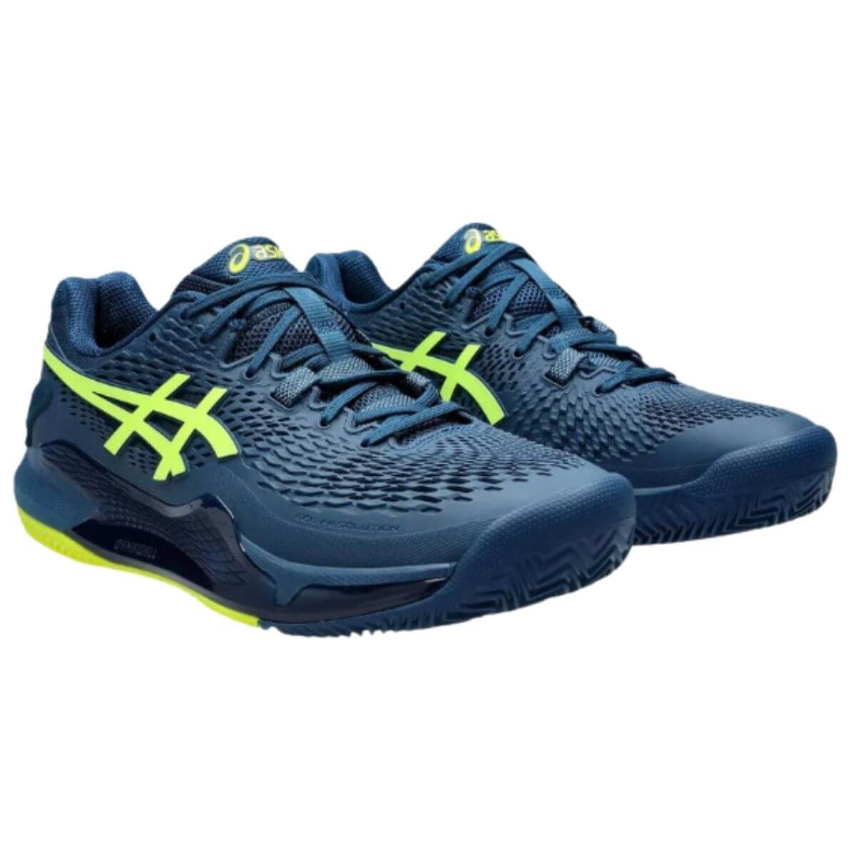 シューズ(男性用) ASICS GEL RESOLUTION 9 27cm Zapatilla Asics Gel Resolution 9 Clay Mako Blue Safety Yellow