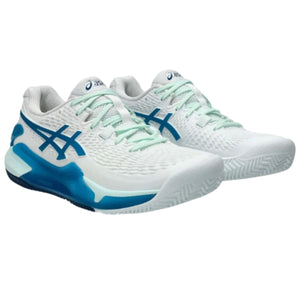 Zapatilla Asics Mujer Gel Resolution 9 Clay White Teal Blue
